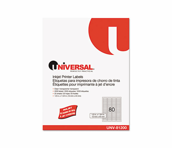 UNV81200 Inkjet Printer Labels, 1/2 x 1-3/4, Clear, 80/Sheet, 2000/Pack By UNIVERSAL OFFICE PRODUCTS