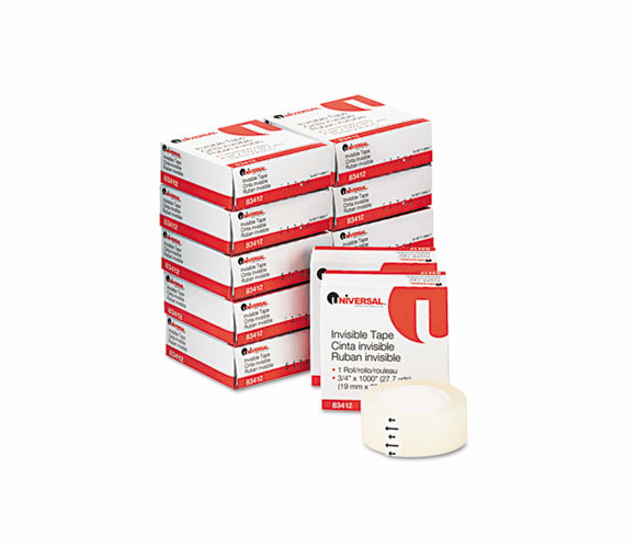 UNV83412 Invisible Tape, 3/4" x 1000", 1 Core, 12/Pack By UNIVERSAL OFFICE PRODUCTS