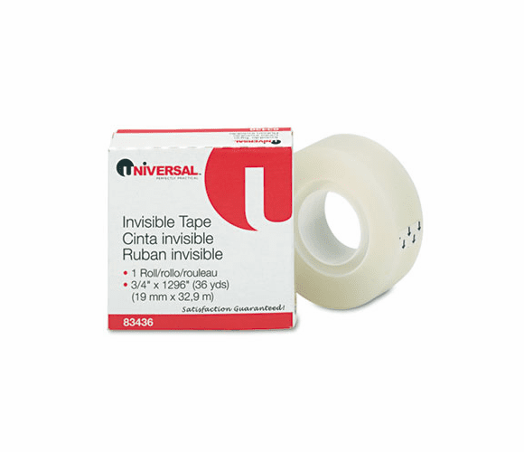 UNV83436 Invisible Tape, 3/4" x 1296", 1" Core, Clear By UNIVERSAL OFFICE PRODUCTS