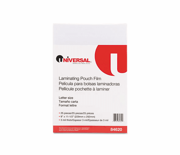 UNV84620 Clear Laminating Pouches, 3 mil, 9 x 11 1/2, 25/Pack By UNIVERSAL OFFICE PRODUCTS