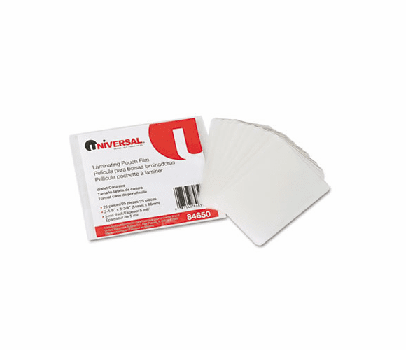 UNV84650 Clear Laminating Pouches, 5 mil, 2 1/8 x 3 3/8, Business Card Style, 25/Pack By UNIVERSAL OFFICE PRODUCTS