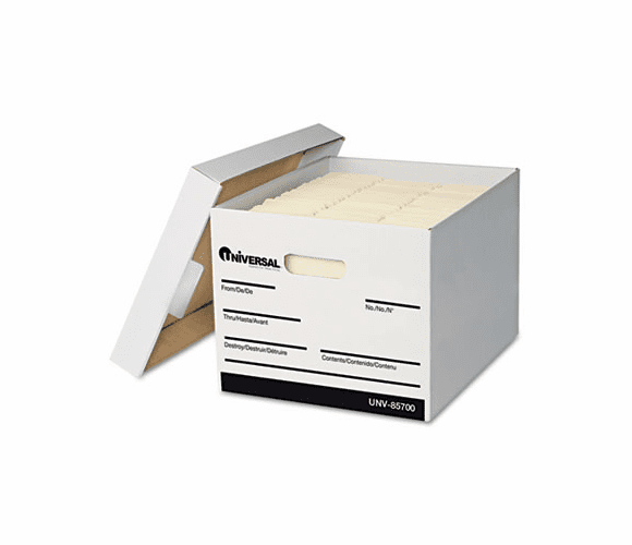 UNV85700 Extra-Strength Storage Box w/Lid, Letter/Legal, 12 x 15 x 10, White, 12/Carton By UNIVERSAL OFFICE PRODUCTS