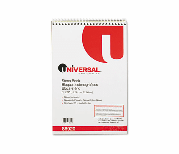 UNV86920 Steno Book, Gregg Rule, 6 x 9, Green, 80 Sheets/Pad By UNIVERSAL OFFICE PRODUCTS