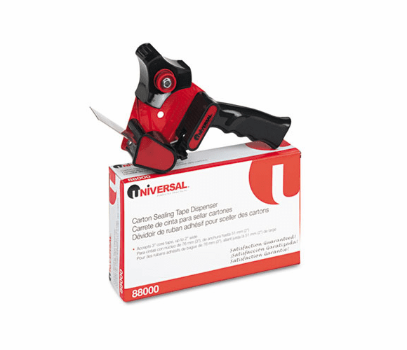 UNV88000 Handheld Box Sealing Tape Dispenser, 3" core, Metal/Plastic, Black & Red By UNIVERSAL OFFICE PRODUCTS