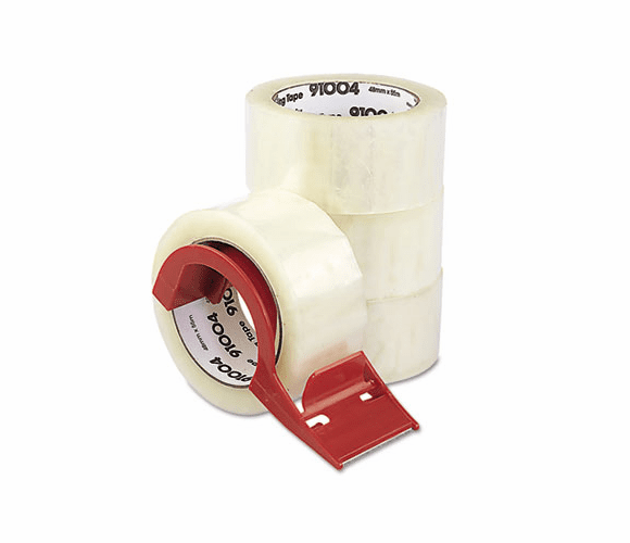 UNV91004 Carton Sealing Tape w/Dispenser, 2" x 60 yards, 3" Core, Clear, 4/Box By UNIVERSAL OFFICE PRODUCTS