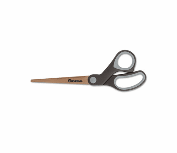 UNV92013 Office Scissors, 8" L, Bent, Titanium Coated Blades, Pointed Tip, Black/Blue By UNIVERSAL OFFICE PRODUCTS