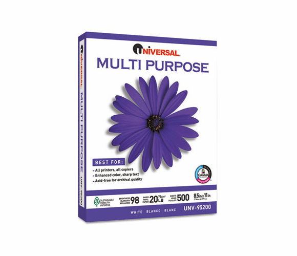 UNV95200 Multipurpose Paper, 98 Brightness, 20lb, 8-1/2 x 11, Bright White, 5000 Shts/Ctn By UNIVERSAL OFFICE PRODUCTS