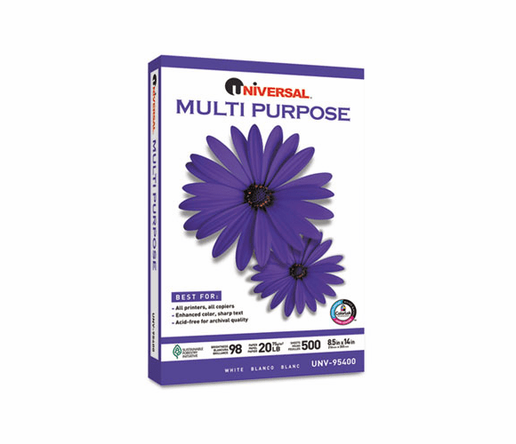 UNV95400 Multipurpose Paper, 98 Brightness, 20lb, 8-1/2x14, Bright White, 5000 Shts/Ctn By UNIVERSAL OFFICE PRODUCTS