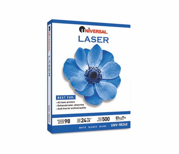 UNV98240 Laser Paper, 98 Brightness, 24lb, 8-1/2 x 11, White, 500 Sheets/Ream By UNIVERSAL OFFICE PRODUCTS