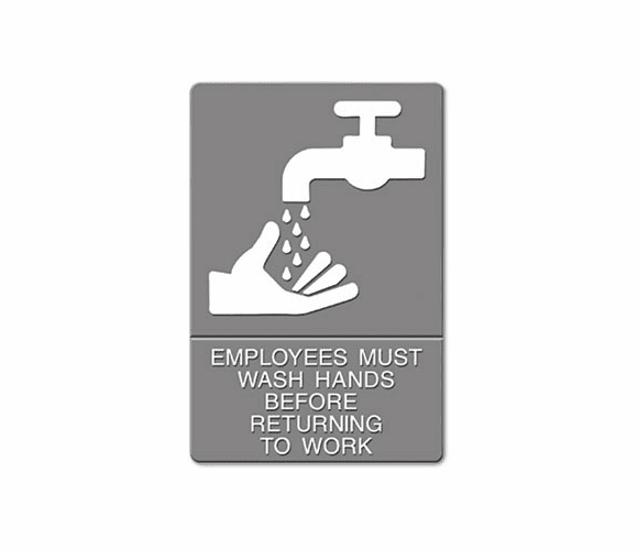 USS4726 ADA Sign, "Employees Must Wash Hands..." Tactile Symbol/Braille, 6 x 9, Gray By U. S. STAMP & SIGN
