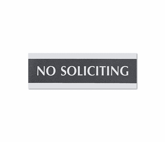 USS4758 Century Series Office Sign, "No Soliciting", 9 x 3, Black/Silver By U. S. STAMP & SIGN