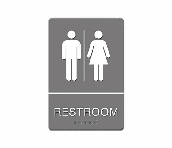 USS4812 ADA Sign, Restroom Symbol Tactile Graphic, Molded Plastic, 6 x 9, Gray By U. S. STAMP & SIGN
