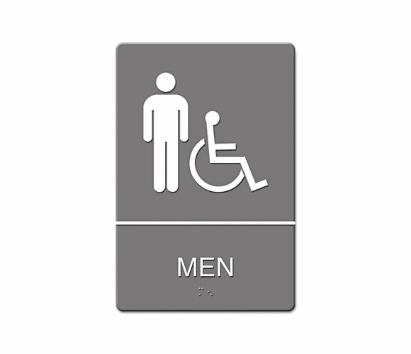 USS4815 ADA Sign, Men Restroom Wheelchair Accessible Symbol, Molded Plastic, 6 x 9, Gray By U. S. STAMP & SIGN
