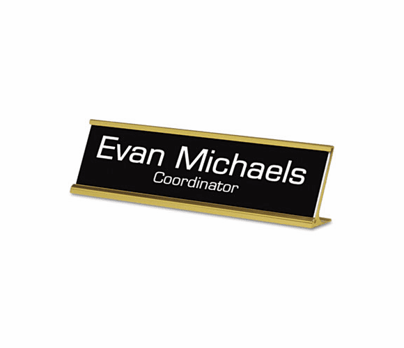 USS91300 Custom Desk/Counter Sign, 2x8, Gold Frame By U. S. STAMP & SIGN