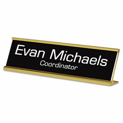 USS91300 Custom Desk/Counter Sign, 2x8, Gold Frame By U. S. STAMP & SIGN