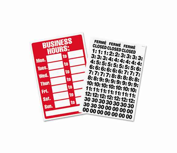USS9394 Business Hours Sign w/Vinyl Characters, Poly Resin, 8 x 12, Red/White By U. S. STAMP & SIGN