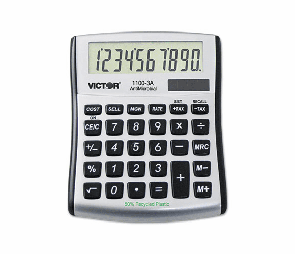 VCT11003A 1100-3A Antimicrobial Compact Desktop Calculator, 10-Digit LCD By VICTOR TECHNOLOGIES