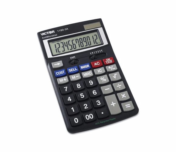 VCT11803A 1180-3A Antimicrobial Desktop Calculator, 12-Digit LCD By VICTOR TECHNOLOGIES
