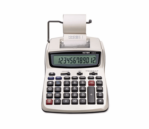 VCT12082 1208-2 Two-Color Compact Printing Calculator, 12-Digit LCD, Black/Red By VICTOR TECHNOLOGIES