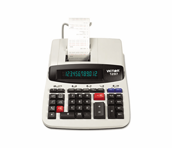 VCT1297 1297 Two-Color Commercial Printing Calculator, 12-Digit LCD, Black/Red By VICTOR TECHNOLOGIES