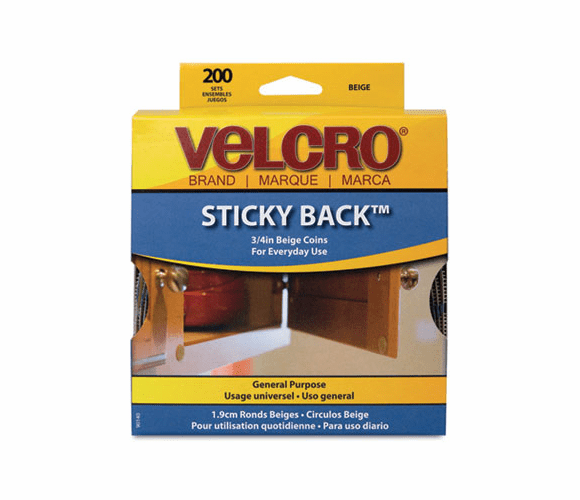 VEK90140 Sticky-Back Hook and Loop Dot Fasteners, Dispenser, 3/4 Inch, Beige, 200/Roll By VELCRO USA, INC.