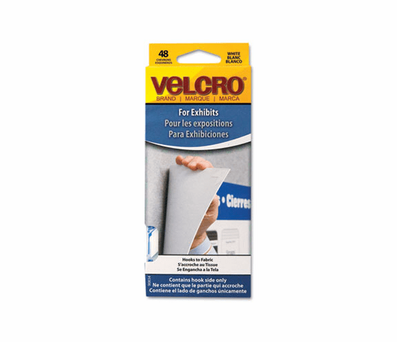 VEK90834 Hook Only Presentation Hangers, 3/4 x 1 1/8 Chevrons, White, 48/Pack By VELCRO USA, INC.