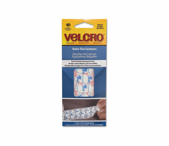 VEK91386 Oval Hook and Loop Fasteners, 7 1/4 x 3, White, 40/Pack By VELCRO USA, INC.