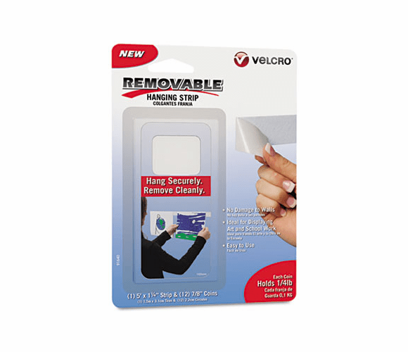 VEK91640 Removable Light Duty Hook & Loop Fasteners, 5 ft. tape & 12 Coins (7/8"), WH By VELCRO USA, INC.