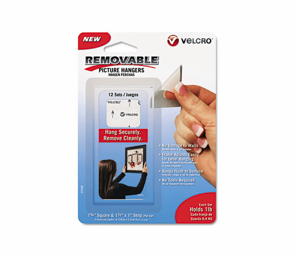 VEK91648 Removable Light Duty Hook & Loop Fasteners, 1 3/4", 12 Sets, WH By VELCRO USA, INC.