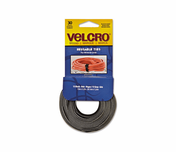 VEK94257 Reusable Self-Gripping Cable Ties, 1/2 x 15 inches, Black/Gray, 30 Ties/Pack By VELCRO USA, INC.