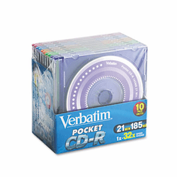 VER94335 Pocket CD-R Discs, 185MB/21min, 32x, Slim Cases, Assorted Colors, 10/Pack By VERBATIM CORPORATION