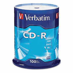 VER94554 CD-R Discs, 700MB/80min, 52x, Spindle, Silver, 100/Pack By VERBATIM CORPORATION