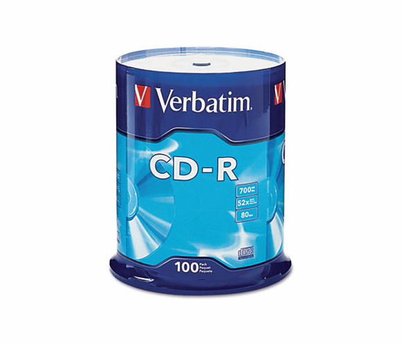 VER94554 CD-R Discs, 700MB/80min, 52x, Spindle, Silver, 100/Pack By VERBATIM CORPORATION