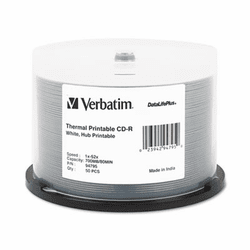 VER94795 Printable CD-R Discs, 700MB/80min, 52x, Spindle, White, 50/Pack By VERBATIM CORPORATION