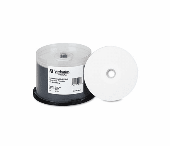 VER94917 Inkjet Printable DVD+R Discs, 4.7GB, 16x, Spindle, White, 50/Pack By VERBATIM CORPORATION
