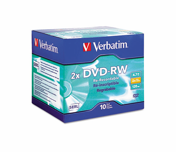 VER94918 DVD-RW Discs, 4.7GB, 2x, w/Slim Jewel Cases, Silver, 10/Pack By VERBATIM CORPORATION