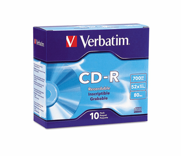 VER94935 CD-R Discs, 700MB/80min, 52x, w/Slim Jewel Cases, Silver, 10/Pack By VERBATIM CORPORATION
