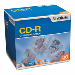 VER94936 CD-R Discs, 700MB/80min, 52x, w/Slim Jewel Cases, Silver, 20/Pack By VERBATIM CORPORATION