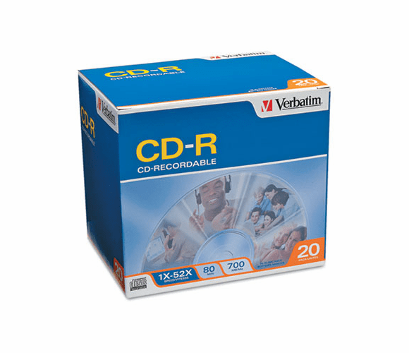 VER94936 CD-R Discs, 700MB/80min, 52x, w/Slim Jewel Cases, Silver, 20/Pack By VERBATIM CORPORATION