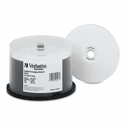 VER94971 Inkjet Printable DVD-R Discs, 4.7GB, 8x, Spindle, White, 50/Pack By VERBATIM CORPORATION