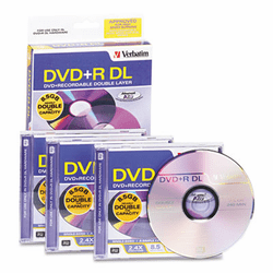 VER95014 Dual-Layer DVD+R Discs, 8.5GB, 2.4x, w/Jewel Cases, 3/Pack, Silver By VERBATIM CORPORATION