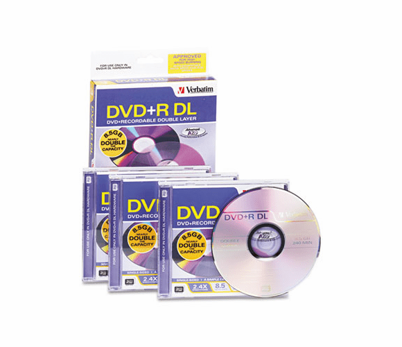 VER95014 Dual-Layer DVD+R Discs, 8.5GB, 2.4x, w/Jewel Cases, 3/Pack, Silver By VERBATIM CORPORATION