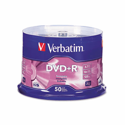 VER95037 DVD+R Discs, 4.7GB, 16x, Spindle, Matte Silver, 50/Pack By VERBATIM CORPORATION
