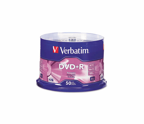 VER95037 DVD+R Discs, 4.7GB, 16x, Spindle, Matte Silver, 50/Pack By VERBATIM CORPORATION