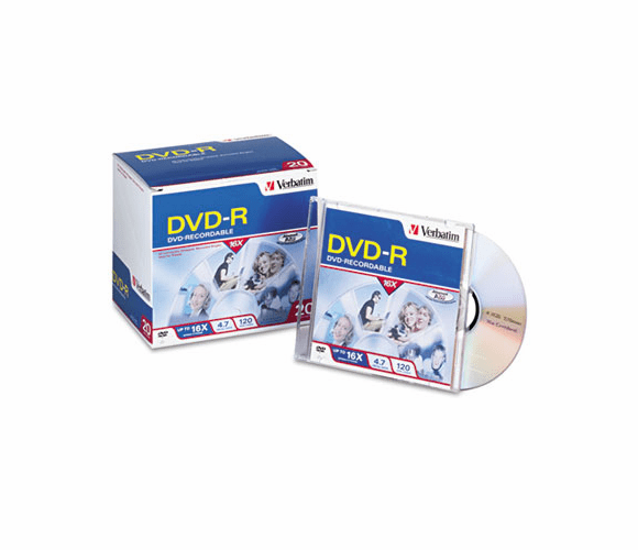 VER95069 DVD-R Discs, 4.7GB, 16x, w/Slim Jewel Cases, Matte Silver, 20/Pack By VERBATIM CORPORATION