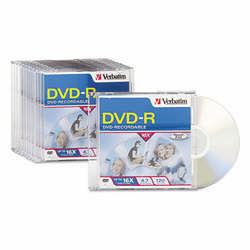 VER95099 DVD-R Discs, 4.7GB, 16x, w/Slim Jewel Cases, 10/Pack By VERBATIM CORPORATION