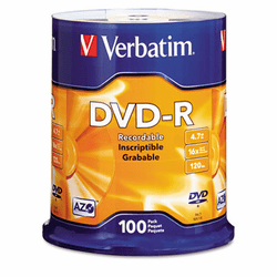 VER95102 DVD-R Discs, 4.7GB, 16x, Spindle, Matte Silver, 100/Pack By VERBATIM CORPORATION