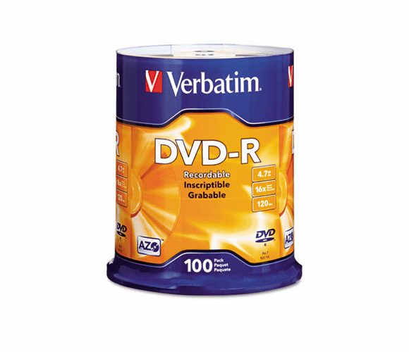 VER95102 DVD-R Discs, 4.7GB, 16x, Spindle, Matte Silver, 100/Pack By VERBATIM CORPORATION