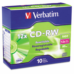 VER95156 CD-RW Discs, 700MB/80min, 12x, w/Slim Jewel Cases, Silver, 10/Pack By VERBATIM CORPORATION