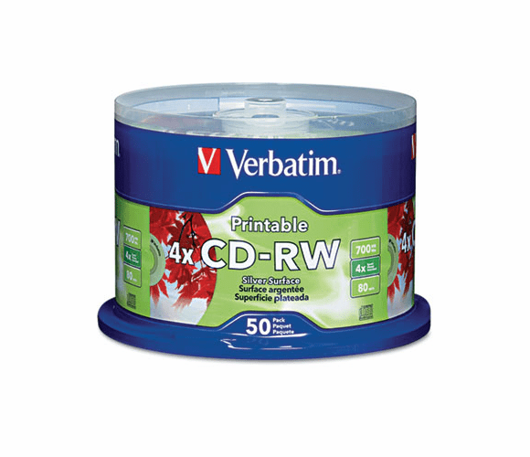 VER95159 CD-RW Discs, 700MB/80min, 4x, Spindle, Silver, 50/Pack By VERBATIM CORPORATION